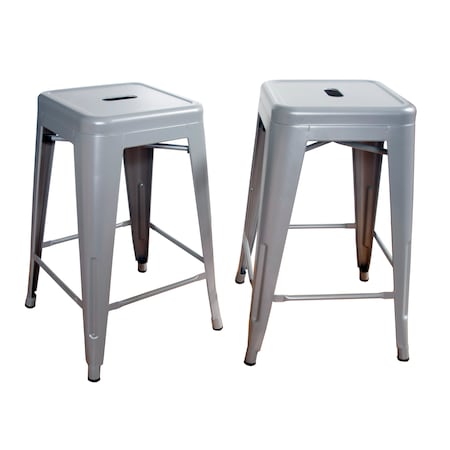 Amerihome Loft Silver 24" Metal Bar Stool, PK2 BS24SLVR
